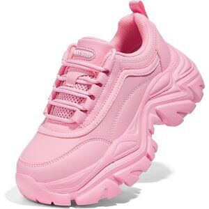 Lucky Step Women Pink Rhinestone Lace Up Chunky Dad Casual Walking Sneakers